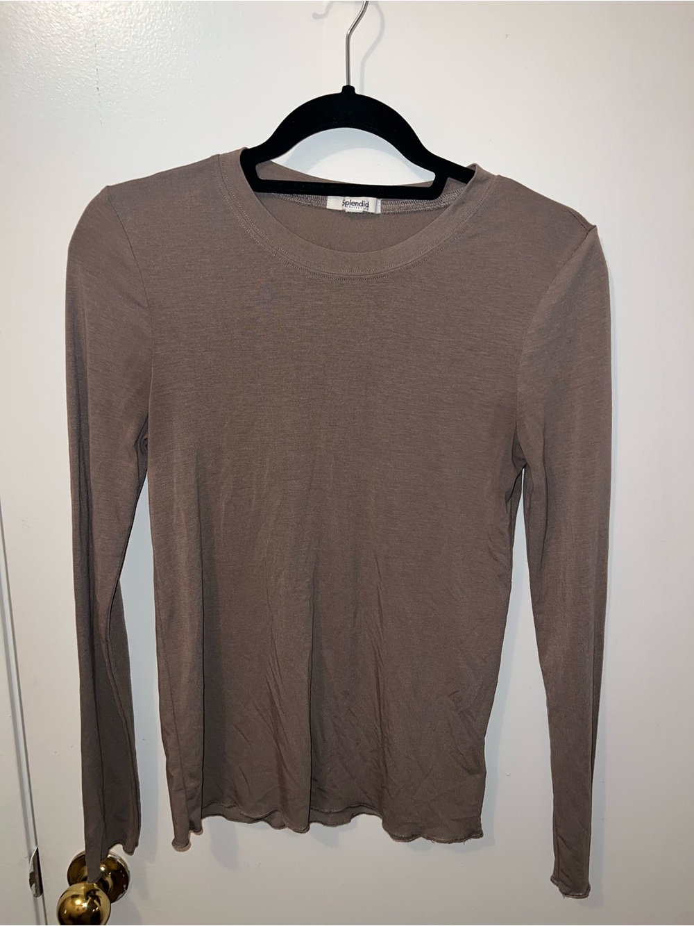 Splendid Taupe Crewneck Long Sleeve Top